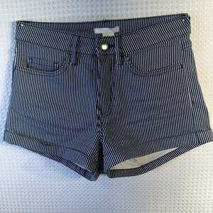 H&M Women's Blue and White Striped Rolled Cuff Denim Shorts